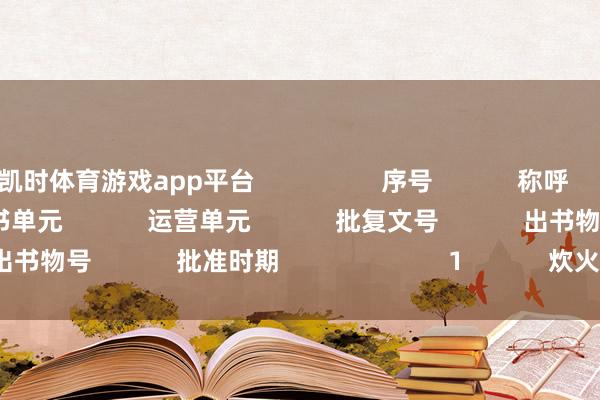 凯时体育游戏app平台 序号 称呼 讲述类别 出书单元 运营单元 批复文号 出书物号 批准时期 1 炊火望长安 搬动